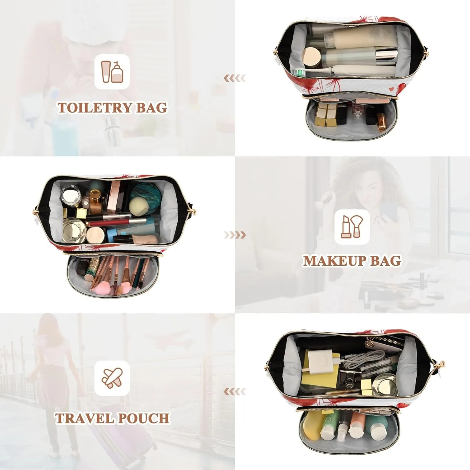 ODAWA Makeup Bags Cow Holding Heart Balloons Travel Cosmetic Organizer Zipper Pouch Purse for Toiletries Accessories Brushes