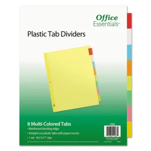Office Essentials Plastic Insertable Dividers, 8-Tab, 11 x 8.5, Assorted Tabs, 1 Set