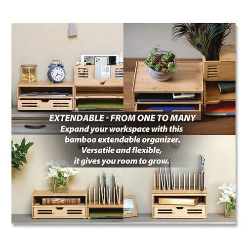 Officemate Bamboo Stackable Document Organizer with Drawer, 2 Sections, Letter Size Files, 14.09" x 10.08" x 7.7", Brown