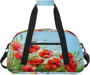 Oil Painting Poppy Gym Duffel Bag for Men Women Poppy Sports Tote Bag with Adjustable Shoulder Strap for Dance Gymnastics Traveling Outdoor Camping Overnight Stay