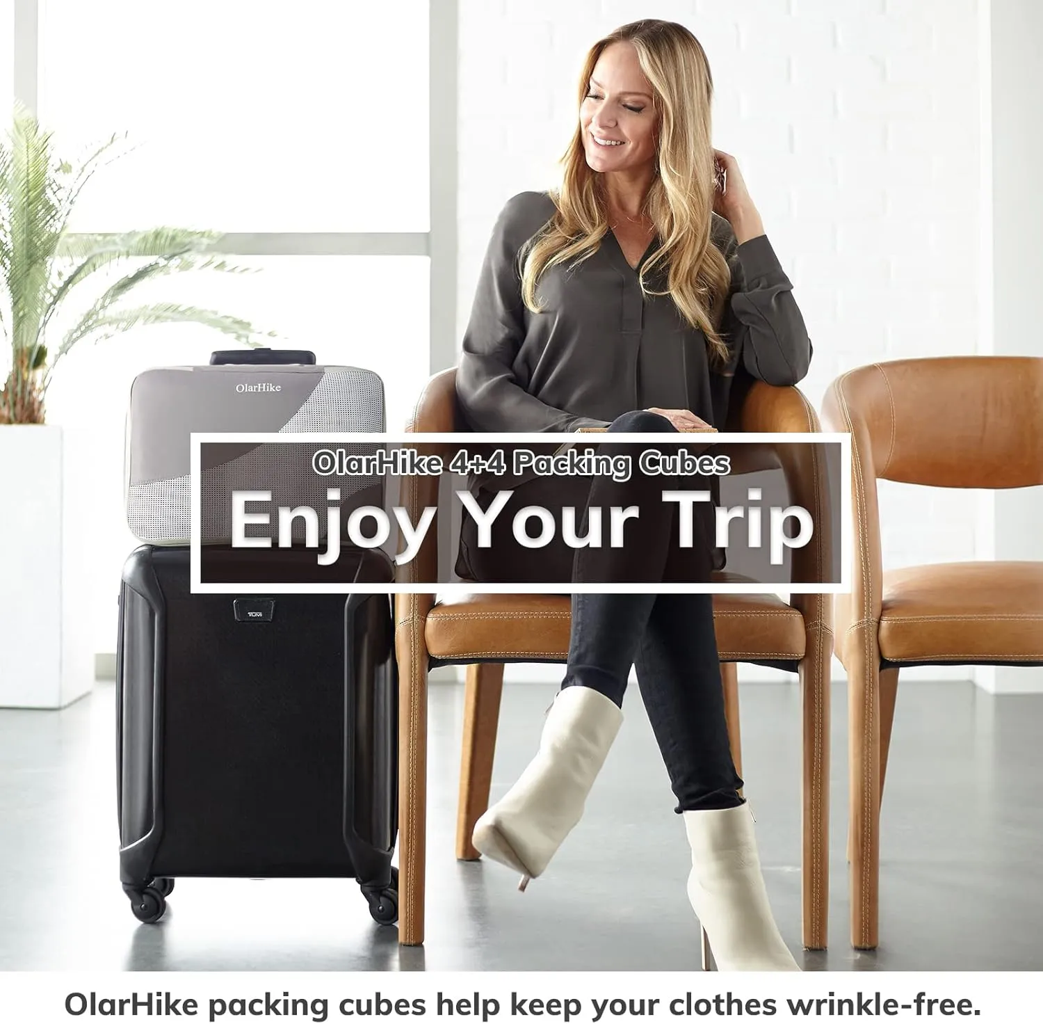 OlarHike 8 Set Packing Cubes for Travel, Sturdy Suitcase Organizer in 4 Sizes (Extra Large, Large, Medium, Small), OlarHike Luggage Cubes with Toiletry Bag, Cruise Ship Gifts for Men (Grey)