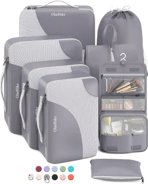 OlarHike 8 Set Packing Cubes for Travel, Sturdy Suitcase Organizer in 4 Sizes (Extra Large, Large, Medium, Small), OlarHike Luggage Cubes with Toiletry Bag, Cruise Ship Gifts for Men (Grey)