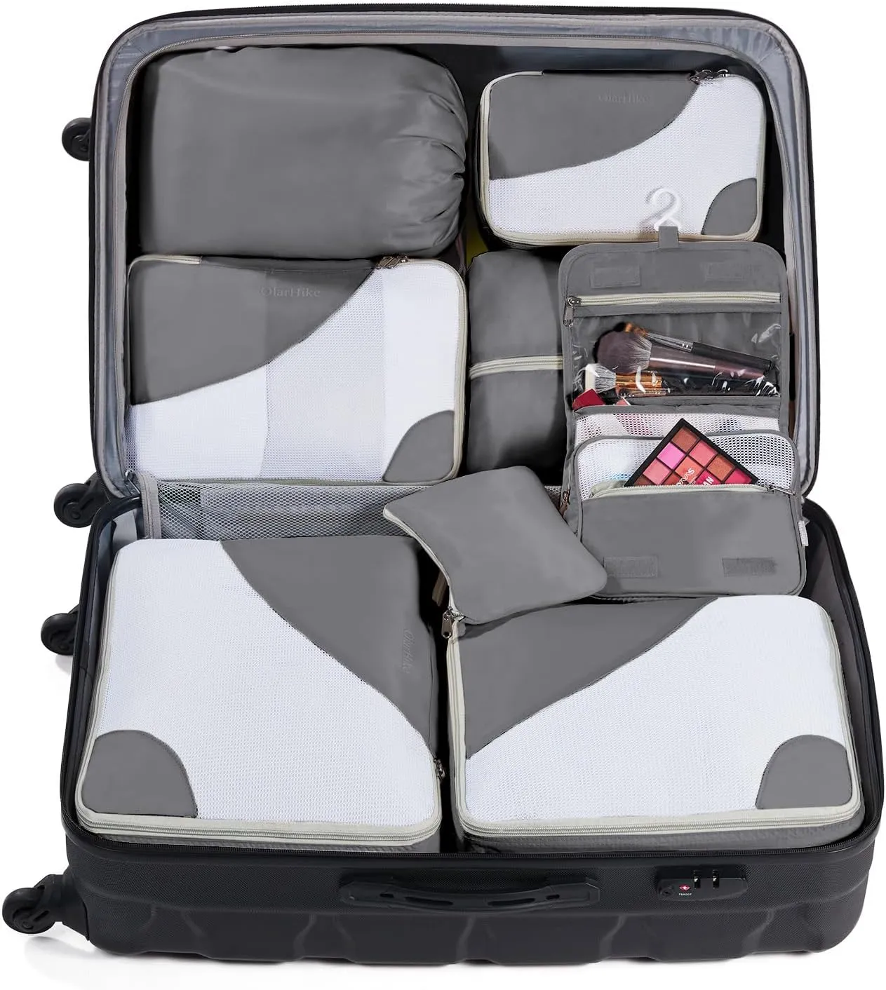 OlarHike 8 Set Packing Cubes for Travel, Sturdy Suitcase Organizer in 4 Sizes (Extra Large, Large, Medium, Small), OlarHike Luggage Cubes with Toiletry Bag, Cruise Ship Gifts for Men (Grey)