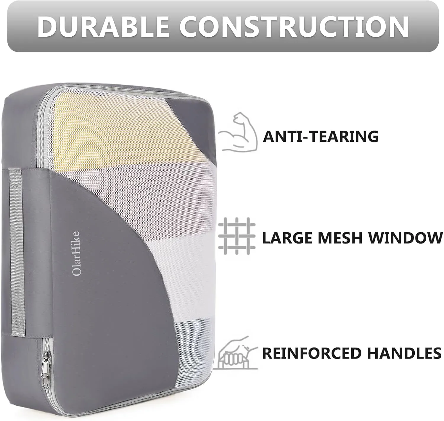OlarHike 8 Set Packing Cubes for Travel, Sturdy Suitcase Organizer in 4 Sizes (Extra Large, Large, Medium, Small), OlarHike Luggage Cubes with Toiletry Bag, Cruise Ship Gifts for Men (Grey)
