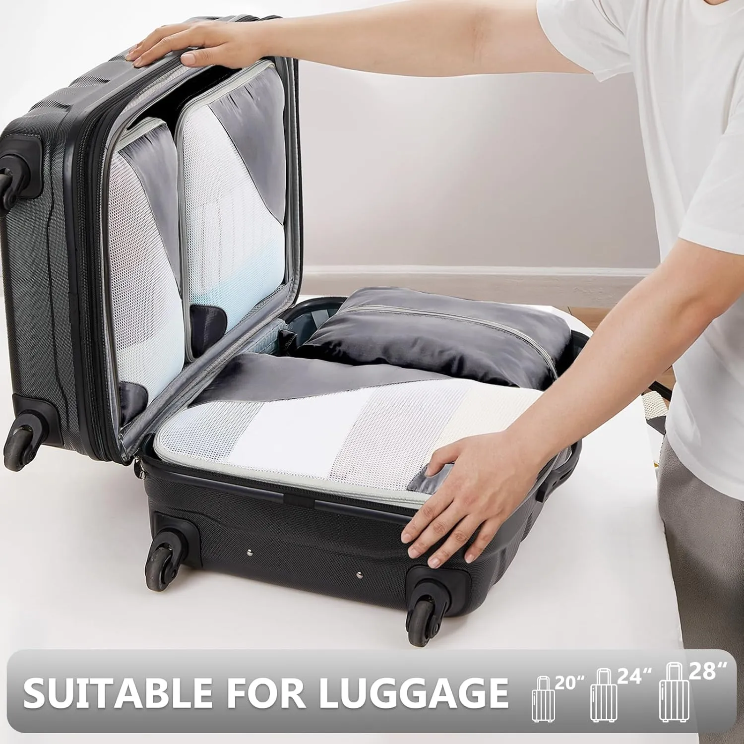 OlarHike 8 Set Packing Cubes for Travel, Sturdy Suitcase Organizer in 4 Sizes (Extra Large, Large, Medium, Small), OlarHike Luggage Cubes with Toiletry Bag, Cruise Ship Gifts for Men (Grey)