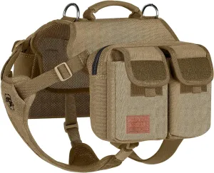 OneTigris Dog Hiking Backpack, Dog Pack for Medium Large Dogs, HOPPY CAMPER 3.0 Dog Saddle Bag Harness Outdoor Hiking (M, Brown)