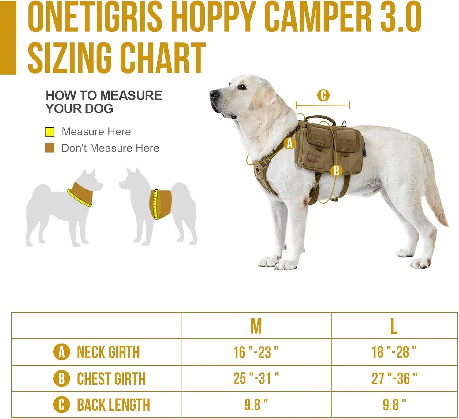 OneTigris Dog Hiking Backpack, Dog Pack for Medium Large Dogs, HOPPY CAMPER 3.0 Dog Saddle Bag Harness Outdoor Hiking (M, Brown)