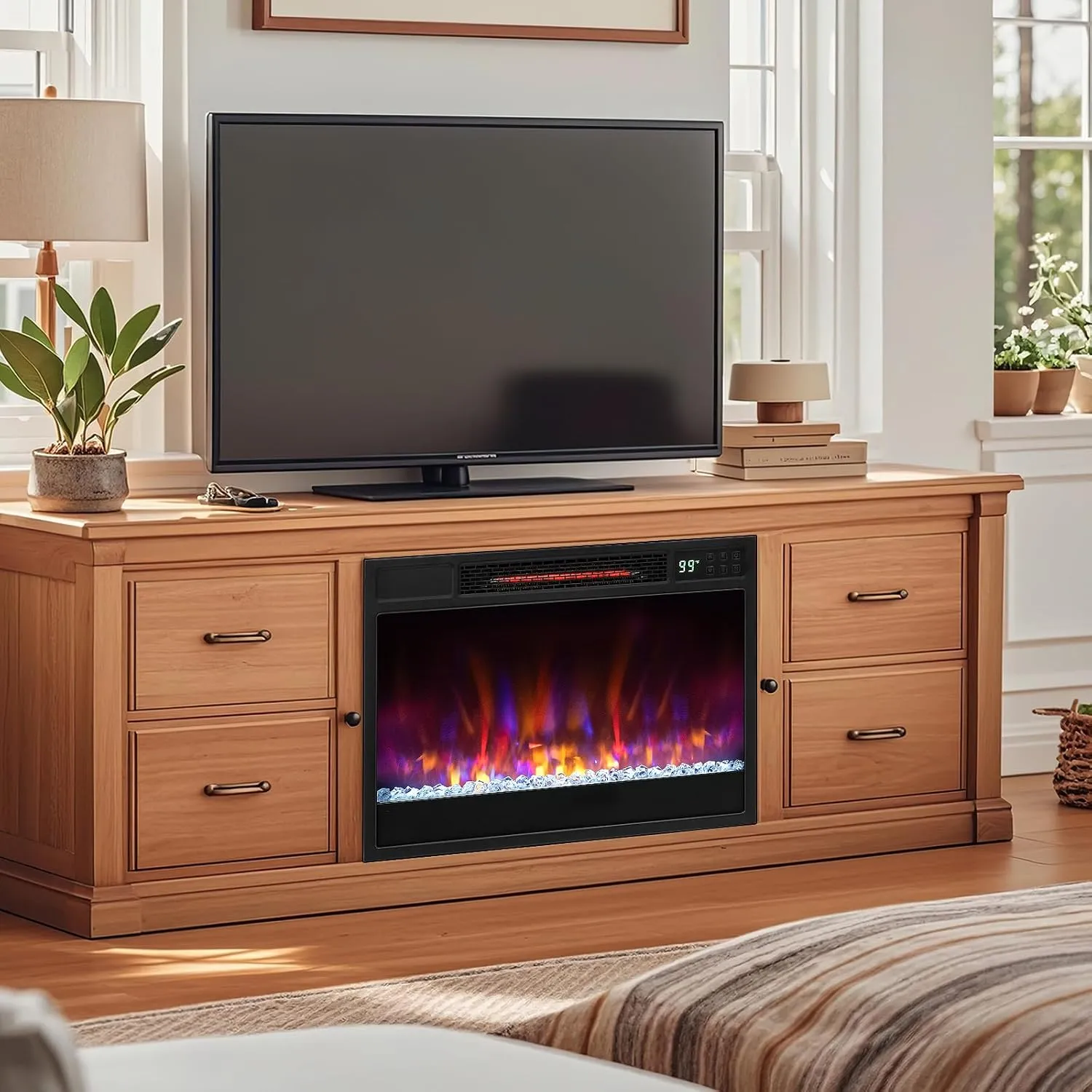 ORALNER 23” Electric Fireplace Inserts, Recessed Fireplace Insert with 6 Flame Colors, 5 Brightness, Remote Control, 8H Timer, Thermostat, Crystal, Infrared Heater for Indoor, 1500W (Black)