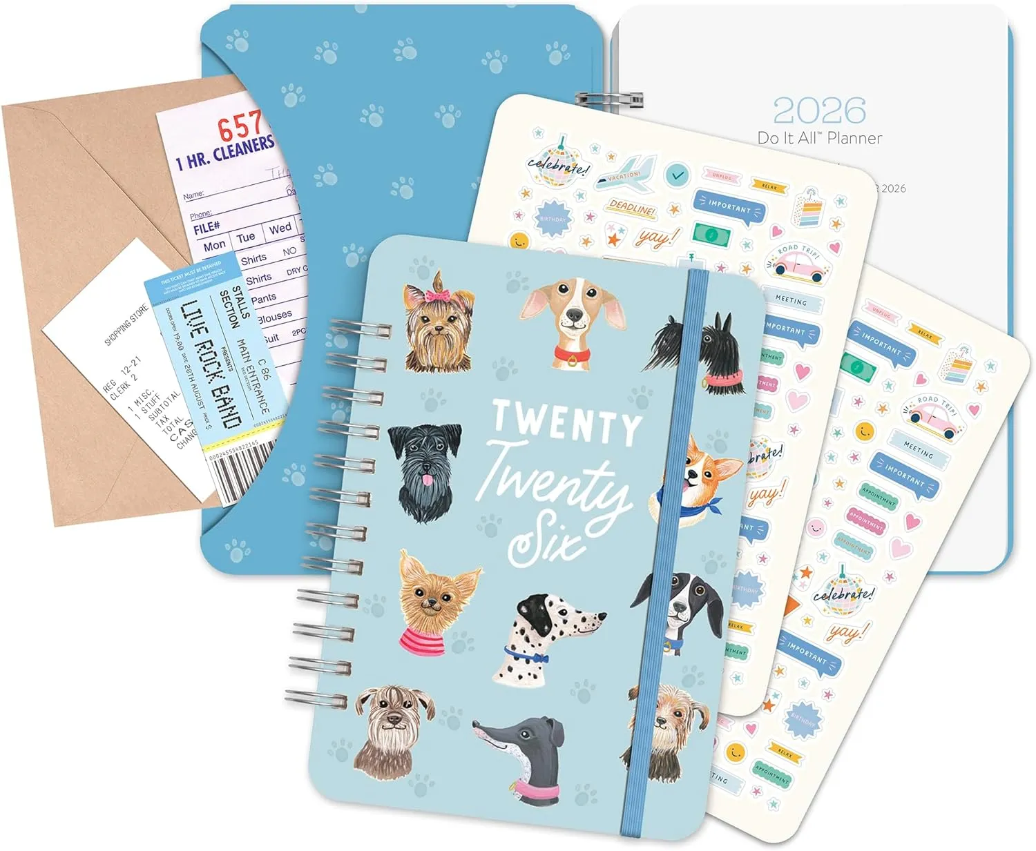 Orange Circle Studio Academic Planner 2026, Doggone Cute, Do It All Planners, 17-Month Wire-O Bound Planner for School or Work, Dotted Grid Week-Per-Spread View, To-Do Lists, Budget & Goal Trackers