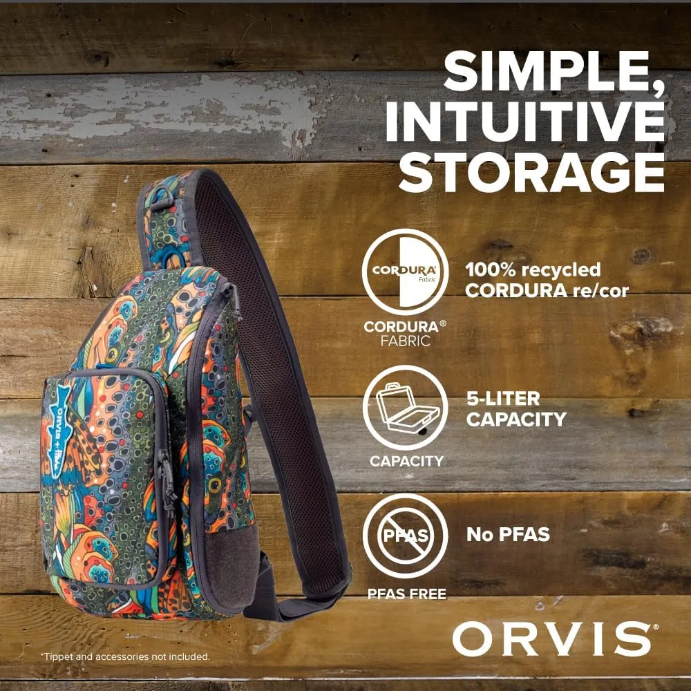 Orvis Mini Sling Pack (26B2) Shoulder Strap Tackle Backpack - Fly Fishing Tool Bag of 100% Recycled ECO CORDURA Fabric With TPU Coating, 5-Liter Capacity and Internal Features, Fishe Unbound Brown - One Size