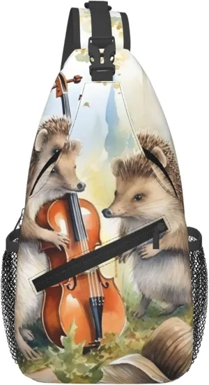 OSAM SPACE Cute Hedgehog Sling Bag Crossbody Backpack, Music Violin Sling Chest Bag for Women Men Travel Gym Daypack