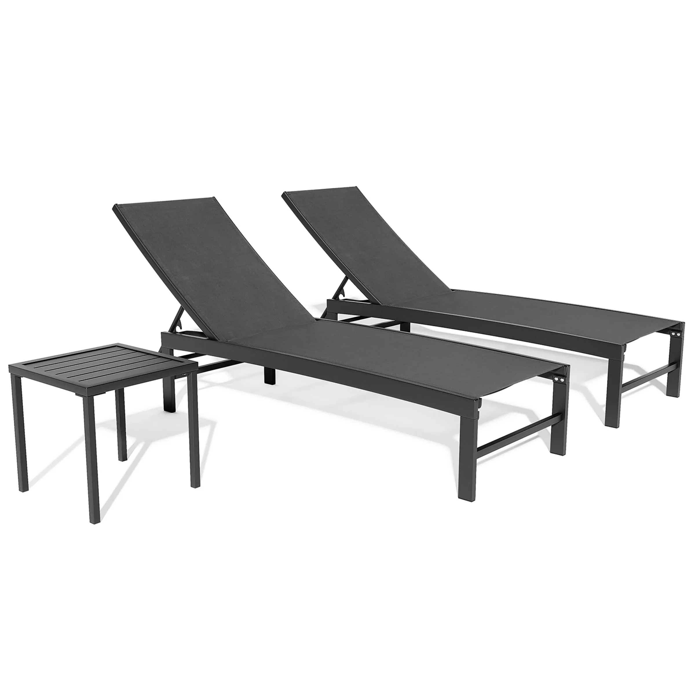 Outdoor Aluminum Chaise Lounge Chairs and Side Table, Sun Lounger with Adjustable Backrest