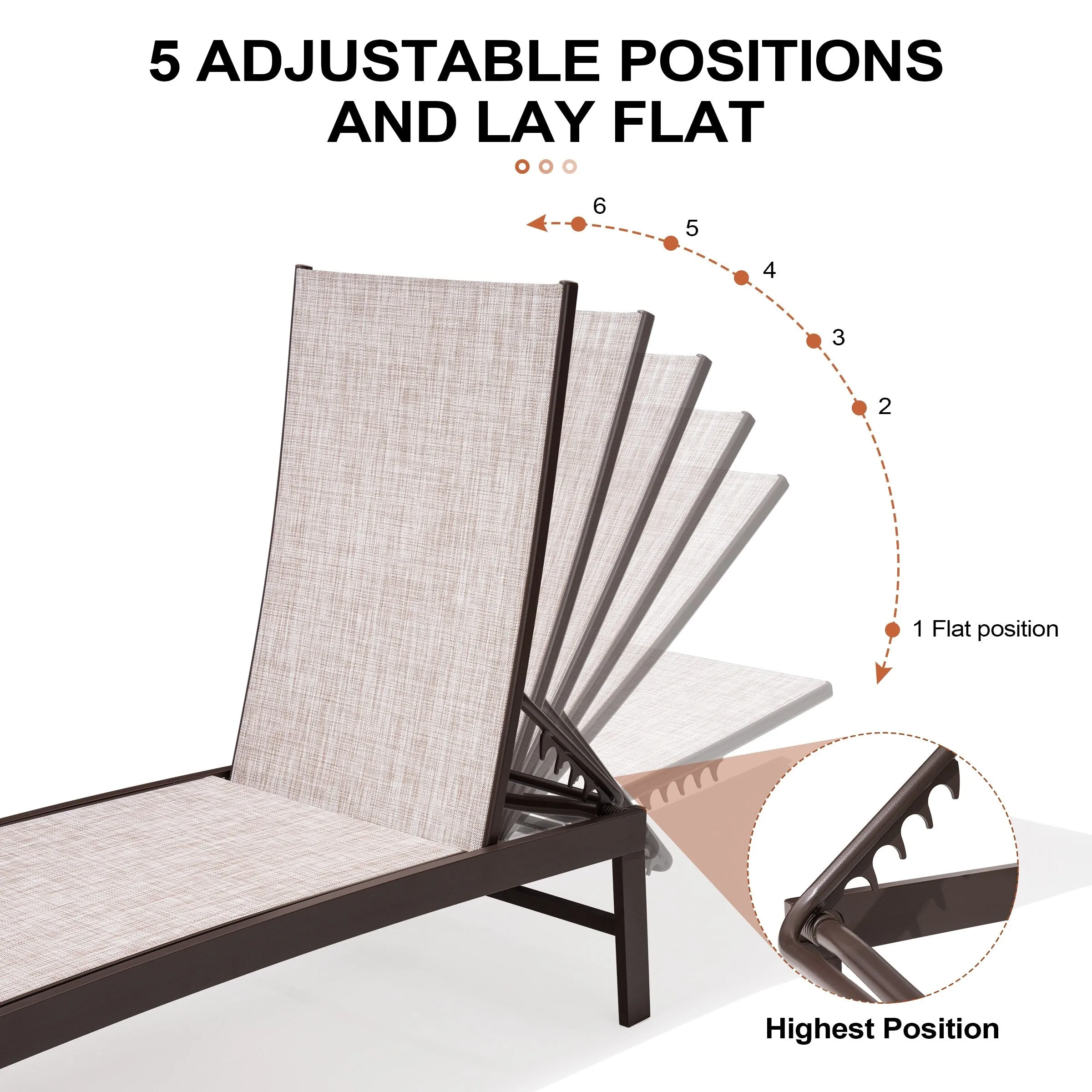 Outdoor Aluminum Chaise Lounge Chairs and Side Table, Sun Lounger with Adjustable Backrest