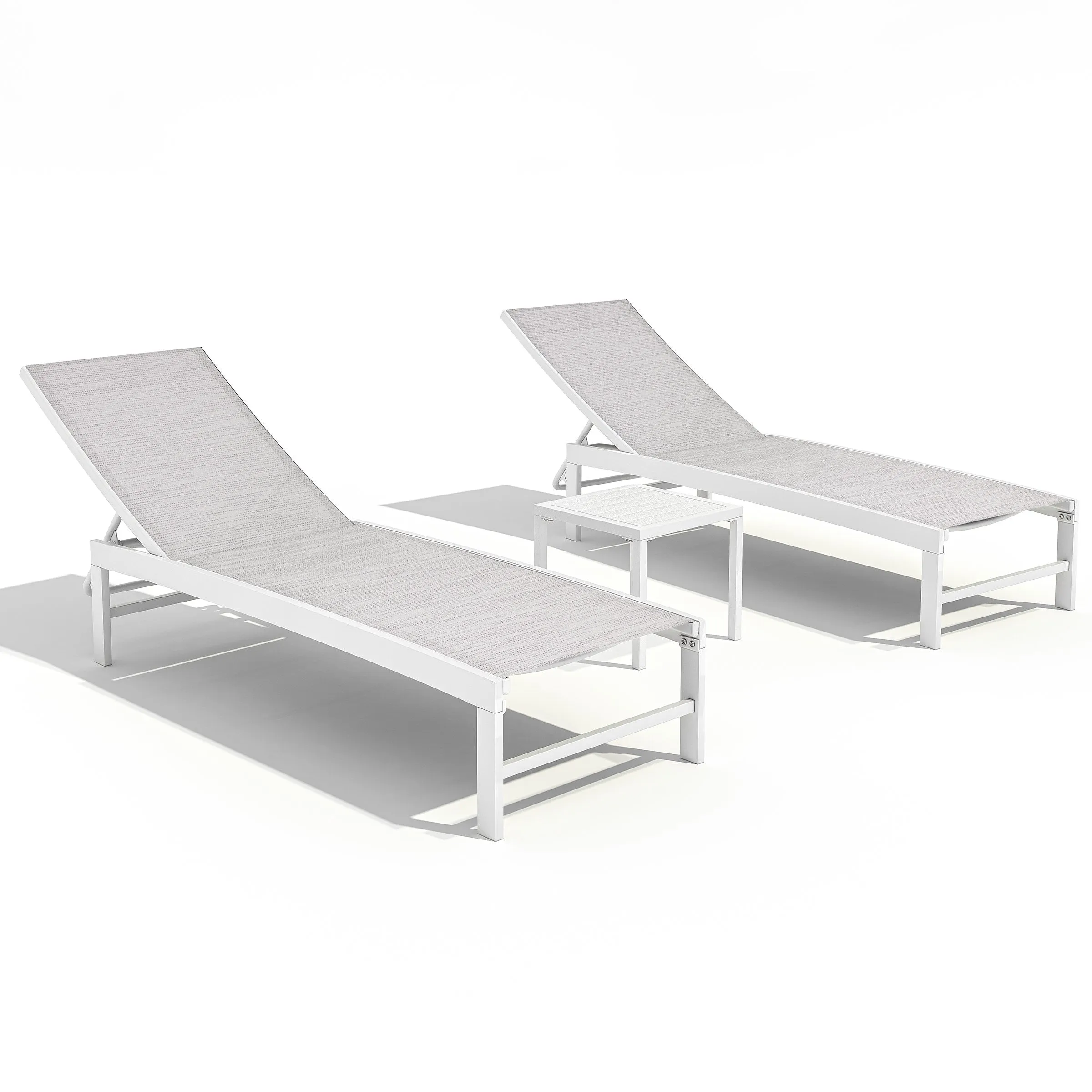 Outdoor Aluminum Chaise Lounge Chairs and Side Table, Sun Lounger with Adjustable Backrest