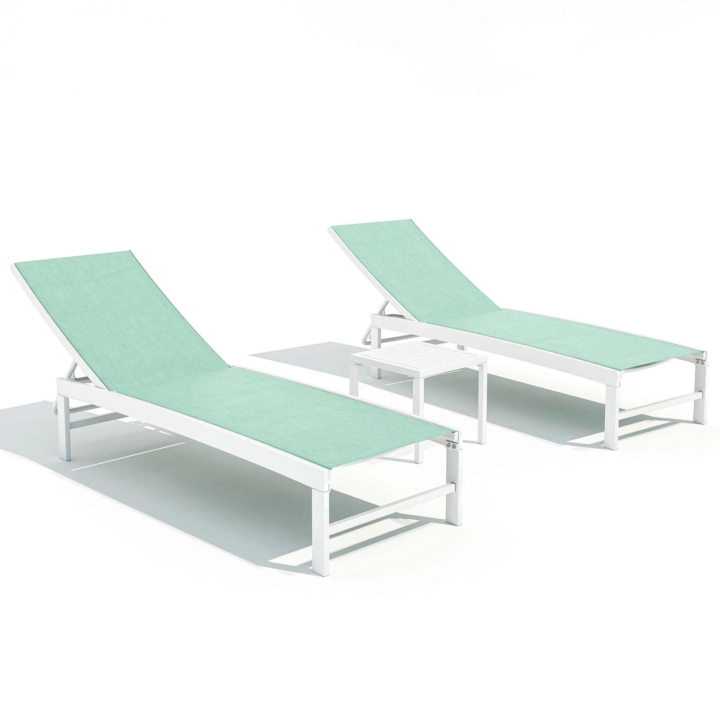 Outdoor Aluminum Chaise Lounge Chairs and Side Table, Sun Lounger with Adjustable Backrest