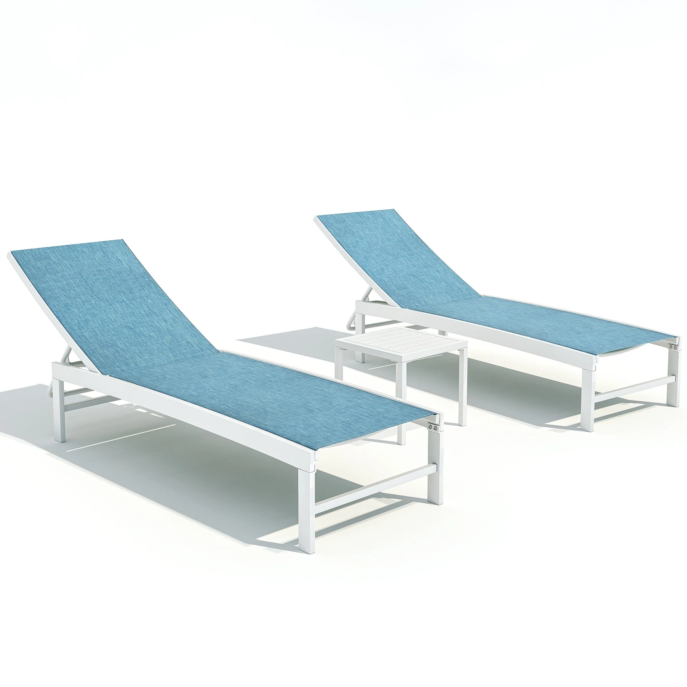Outdoor Aluminum Chaise Lounge Chairs and Side Table, Sun Lounger with Adjustable Backrest