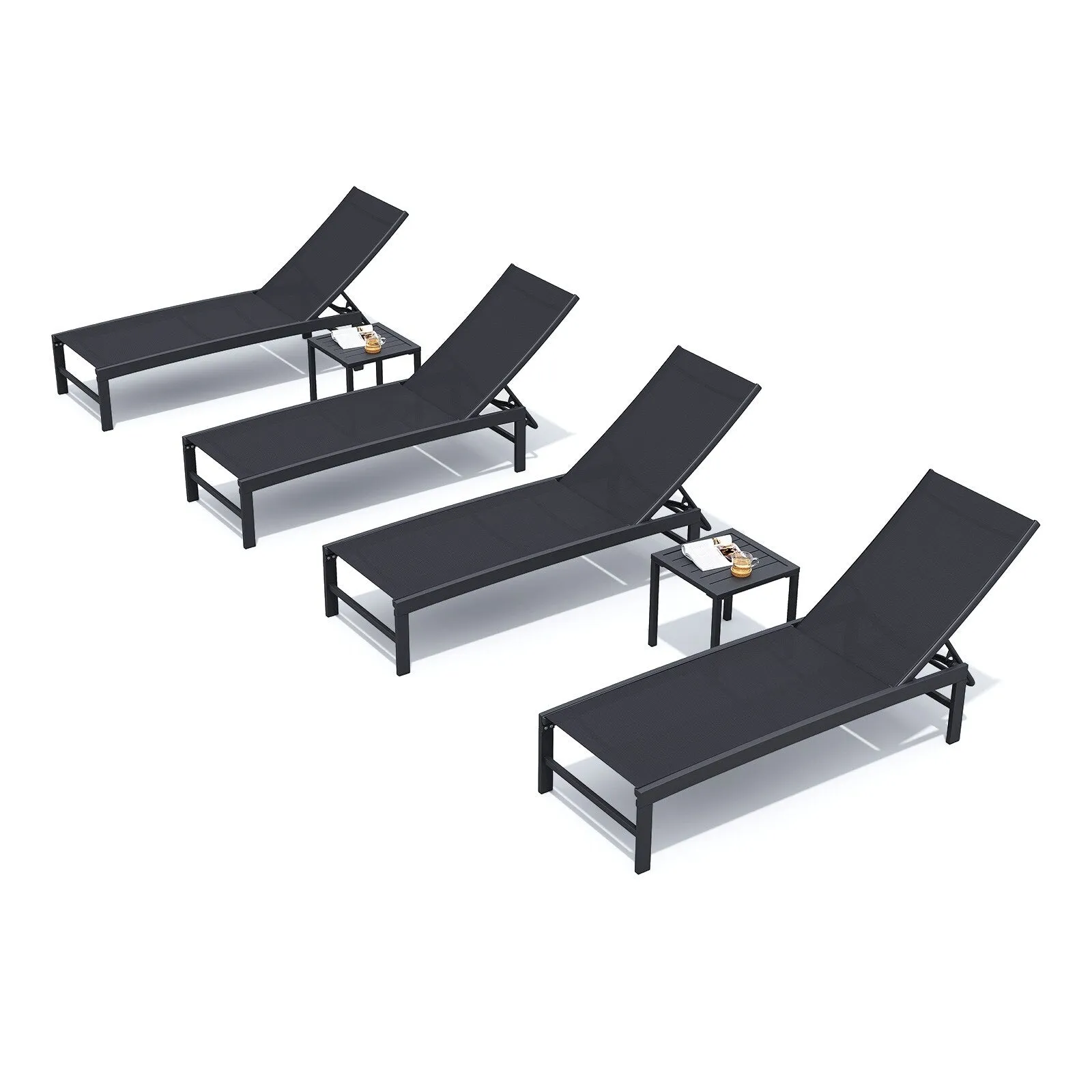 Outdoor Aluminum Chaise Lounge Chairs and Side Table, Sun Lounger with Adjustable Backrest
