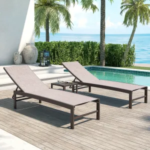 Outdoor Aluminum Chaise Lounge Chairs and Side Table, Sun Lounger with Adjustable Backrest