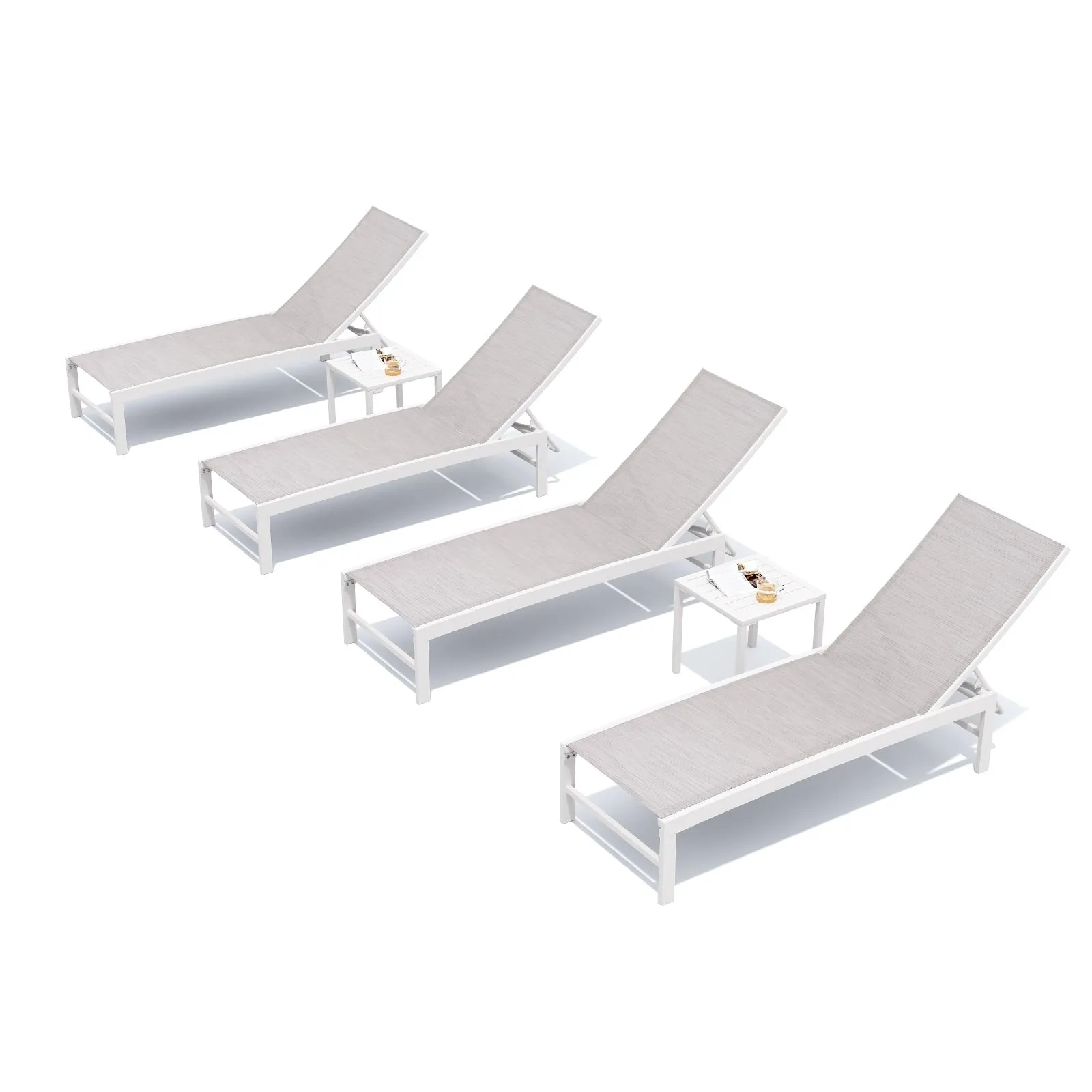 Outdoor Aluminum Chaise Lounge Chairs and Side Table, Sun Lounger with Adjustable Backrest