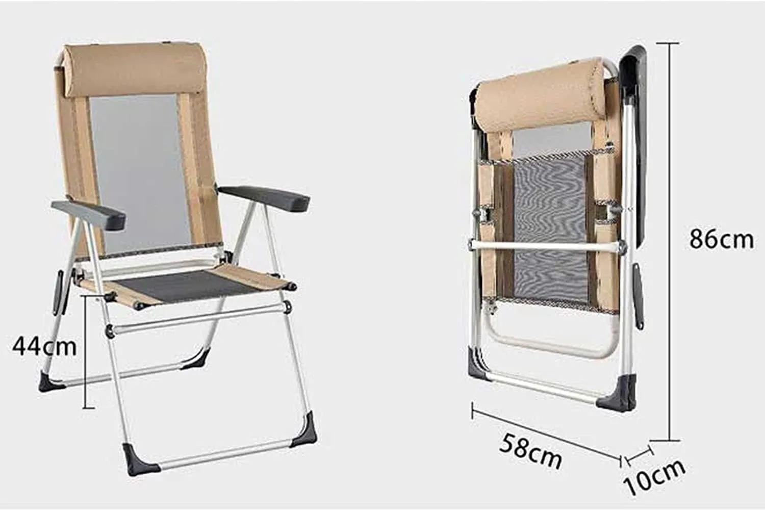 Outdoor Camp Chairs, Outdoor Deck Chair Portable Armchair Fishing Camping Seat Stool with Adjustable Backrest and Breathable Mesh Backrest Lawn Chairs Adults(B)