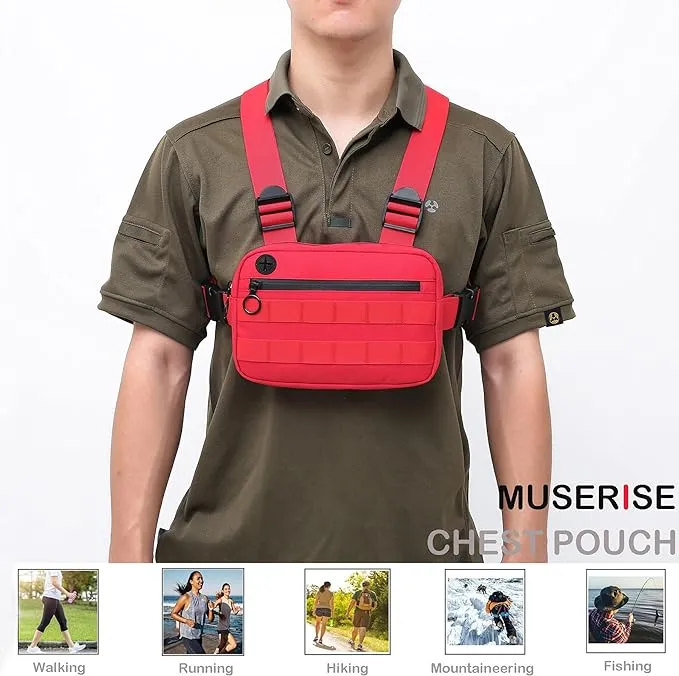 Outdoor Sports Utility Chest Pack，Tactical EDC Chest Bag For Men, Lightweight Conceal Chest Pouch Holster, Chest Rig Vest With Built-In Phone Holder For Workouts, Cycling & Hiking (Red)