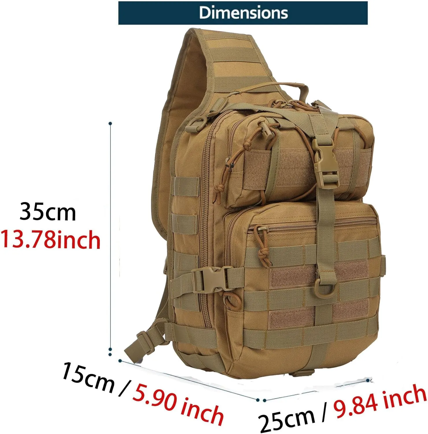 Outdoor Tactical Bag Fishing Military Sport Bag Pack Sling Shoulder Backpack for Every Day Carry (Khaki)