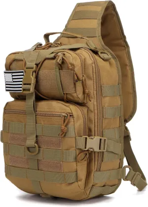 Outdoor Tactical Bag Fishing Military Sport Bag Pack Sling Shoulder Backpack for Every Day Carry (Khaki)