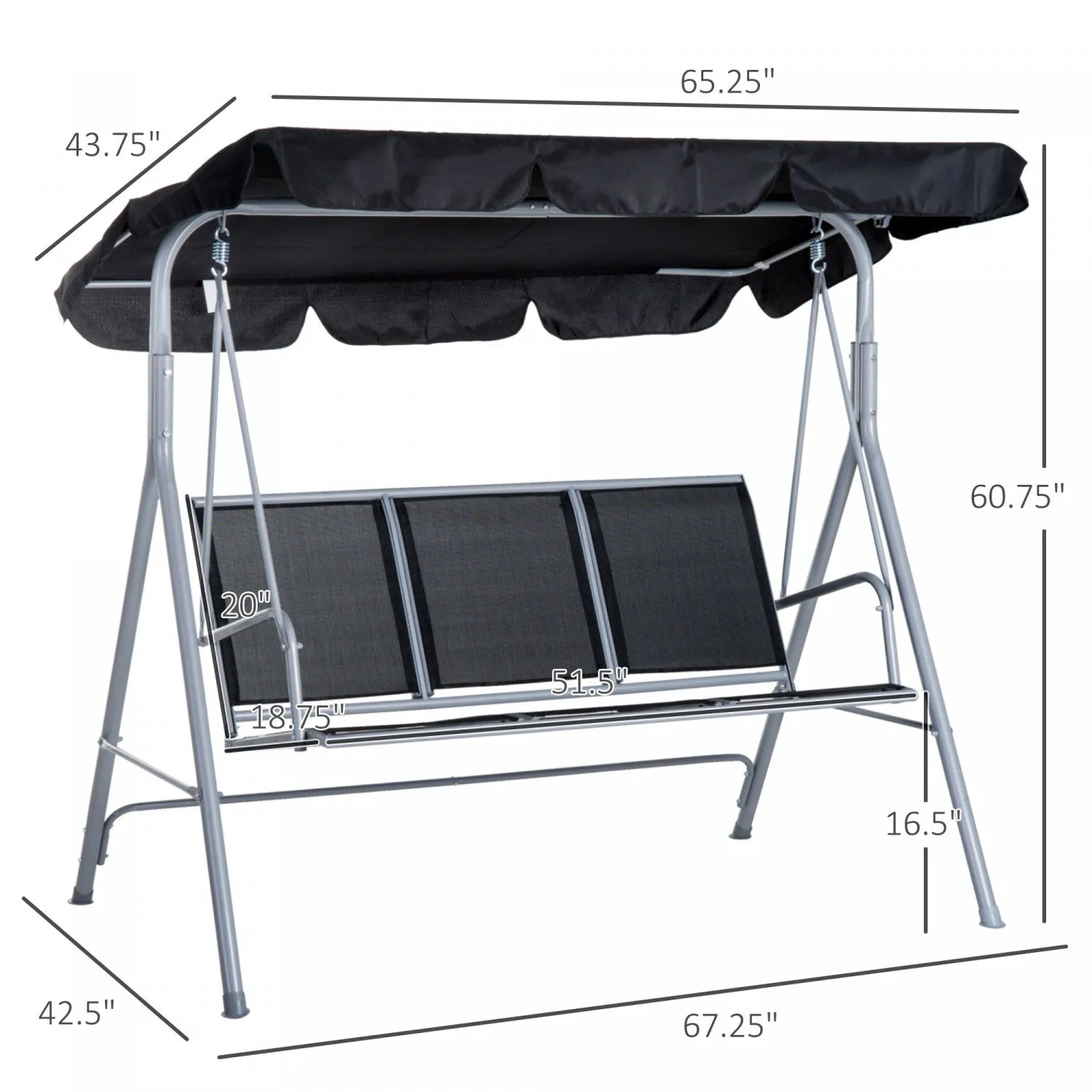 Outsunny 3-seater Patio Swing, Outdoor Swing Chair, A Frame Porch Swing With Canopy Garden Hammock G|Balancoire De Terrasse 3 Places, Balancoire D'exterieur, Balancoire De Porche A Cadre Avec Lit A Bal