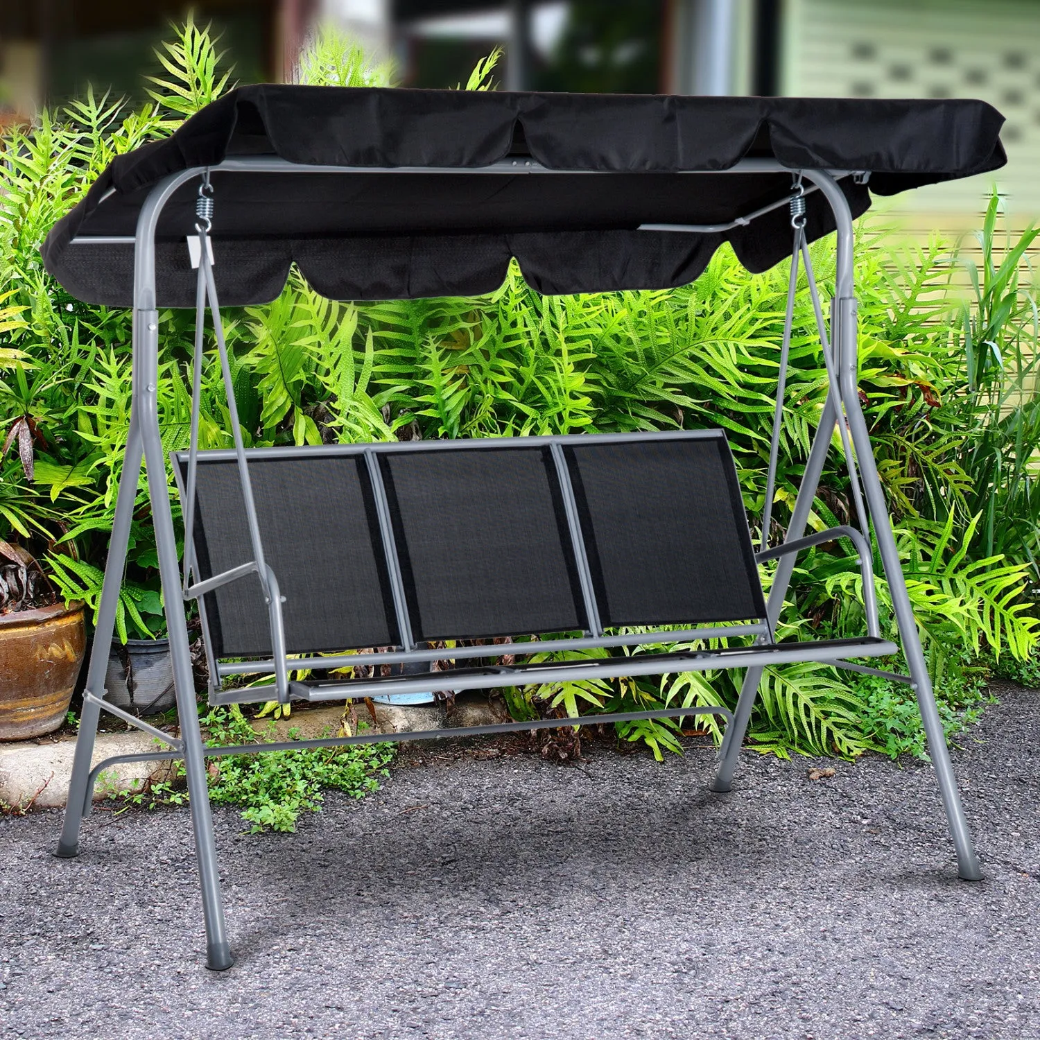 Outsunny 3-seater Patio Swing, Outdoor Swing Chair, A Frame Porch Swing With Canopy Garden Hammock G|Balancoire De Terrasse 3 Places, Balancoire D'exterieur, Balancoire De Porche A Cadre Avec Lit A Bal