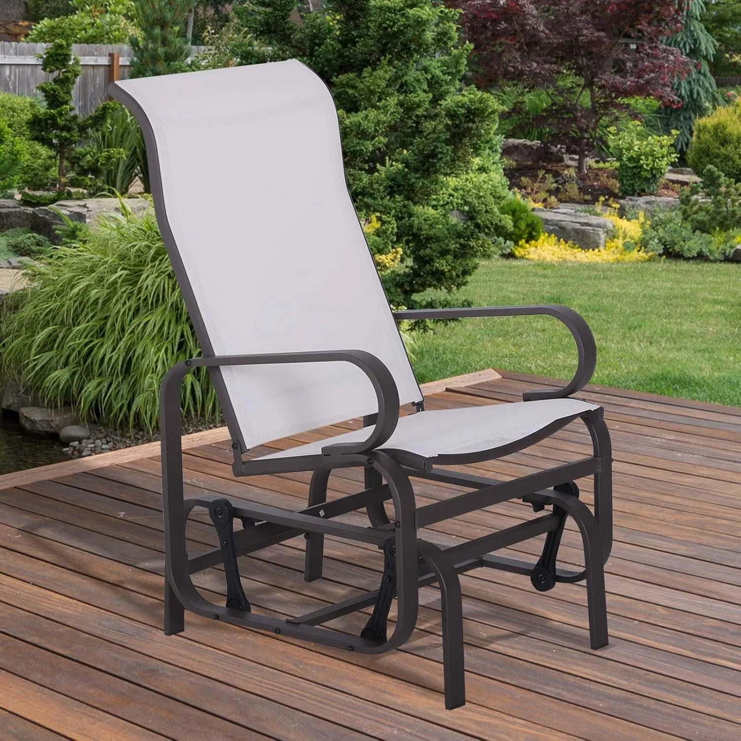 Outsunny Outdoor Glider Chair, Gliders for Outside Patio with Smooth Rocking Mechanism and Lightweight Construction for Backyard, Beige