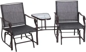 Outsunny Outdoor Glider Chairs with Coffee Table, Patio 2-Seat Rocking Chair Swing Loveseat with Breathable Sling for Backyard, Garden, and Porch, Gray