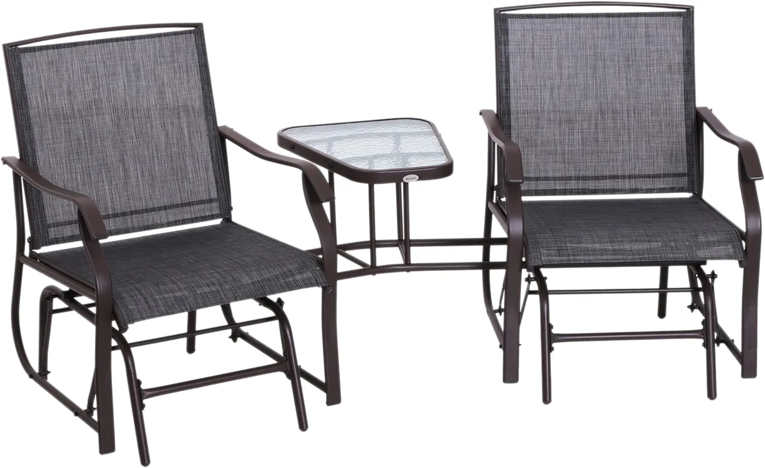 Outsunny Outdoor Glider Chairs with Coffee Table, Patio 2-Seat Rocking Chair Swing Loveseat with Breathable Sling for Backyard, Garden, and Porch, Gray