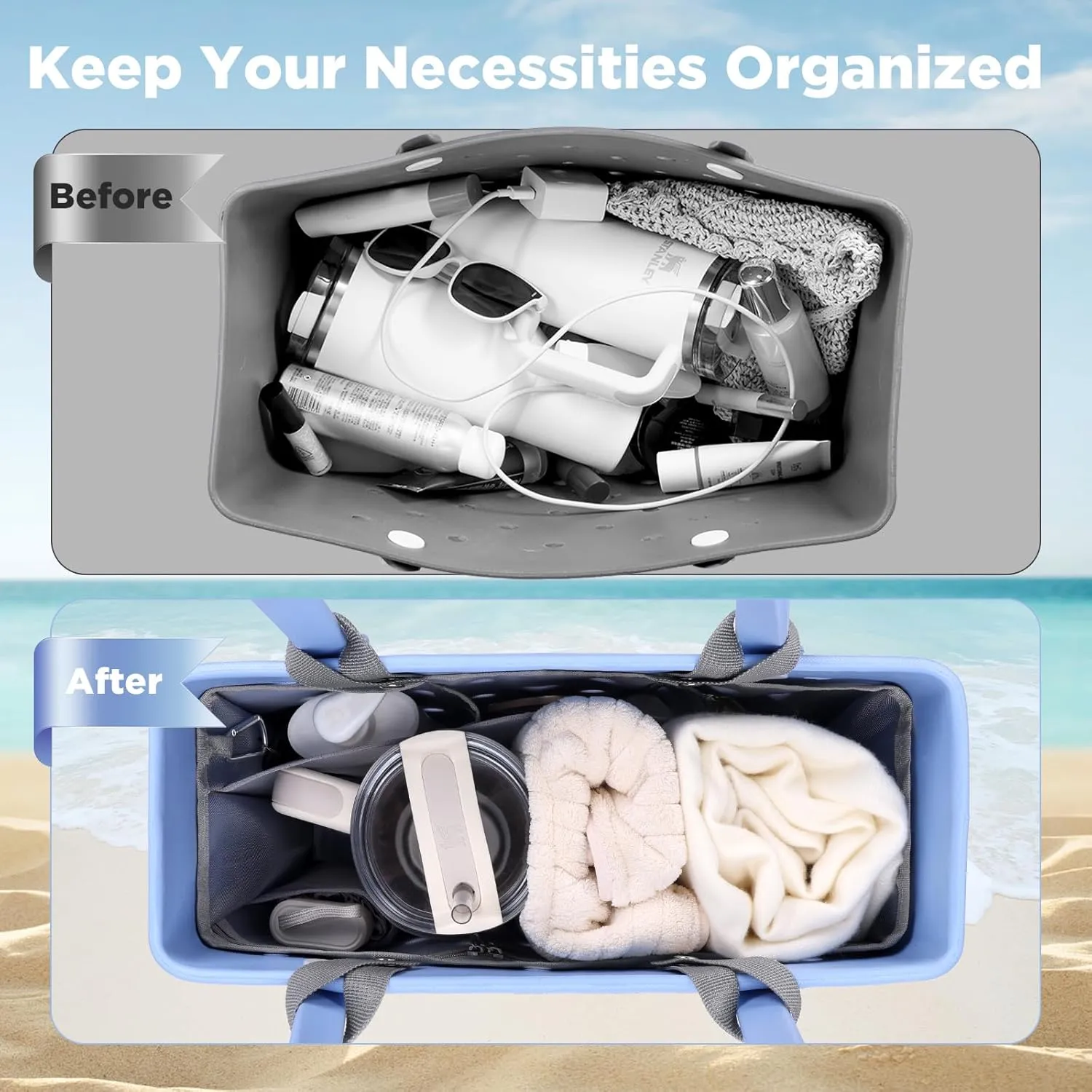 OUTXE Beach Bag Organizer Compatible with Baby Bogg Bag Accessories Inserts, Lightweight Mesh Insert Divider Pouch for Small Bogg Bags, Beach Tote Bags Insert for Organizing