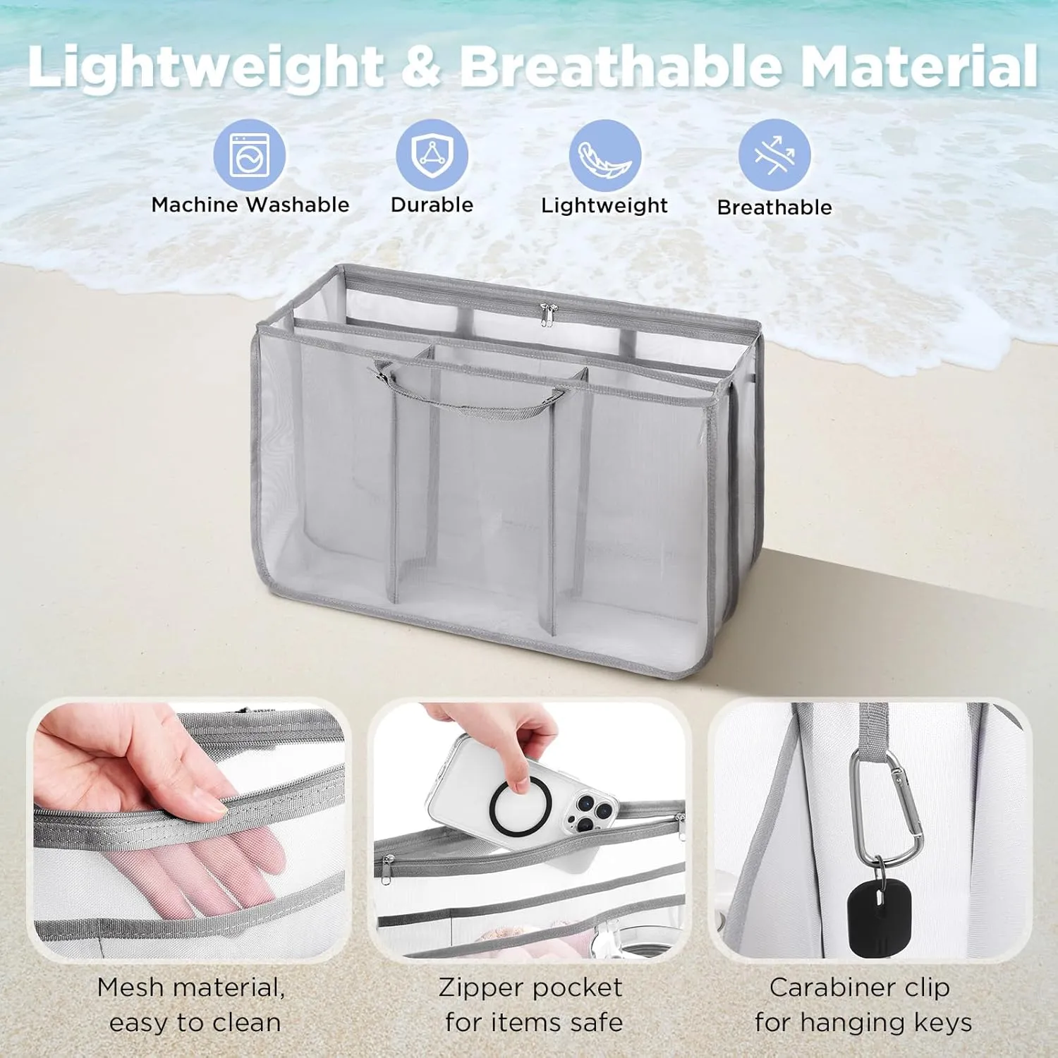 OUTXE Beach Bag Organizer Compatible with Baby Bogg Bag Accessories Inserts, Lightweight Mesh Insert Divider Pouch for Small Bogg Bags, Beach Tote Bags Insert for Organizing