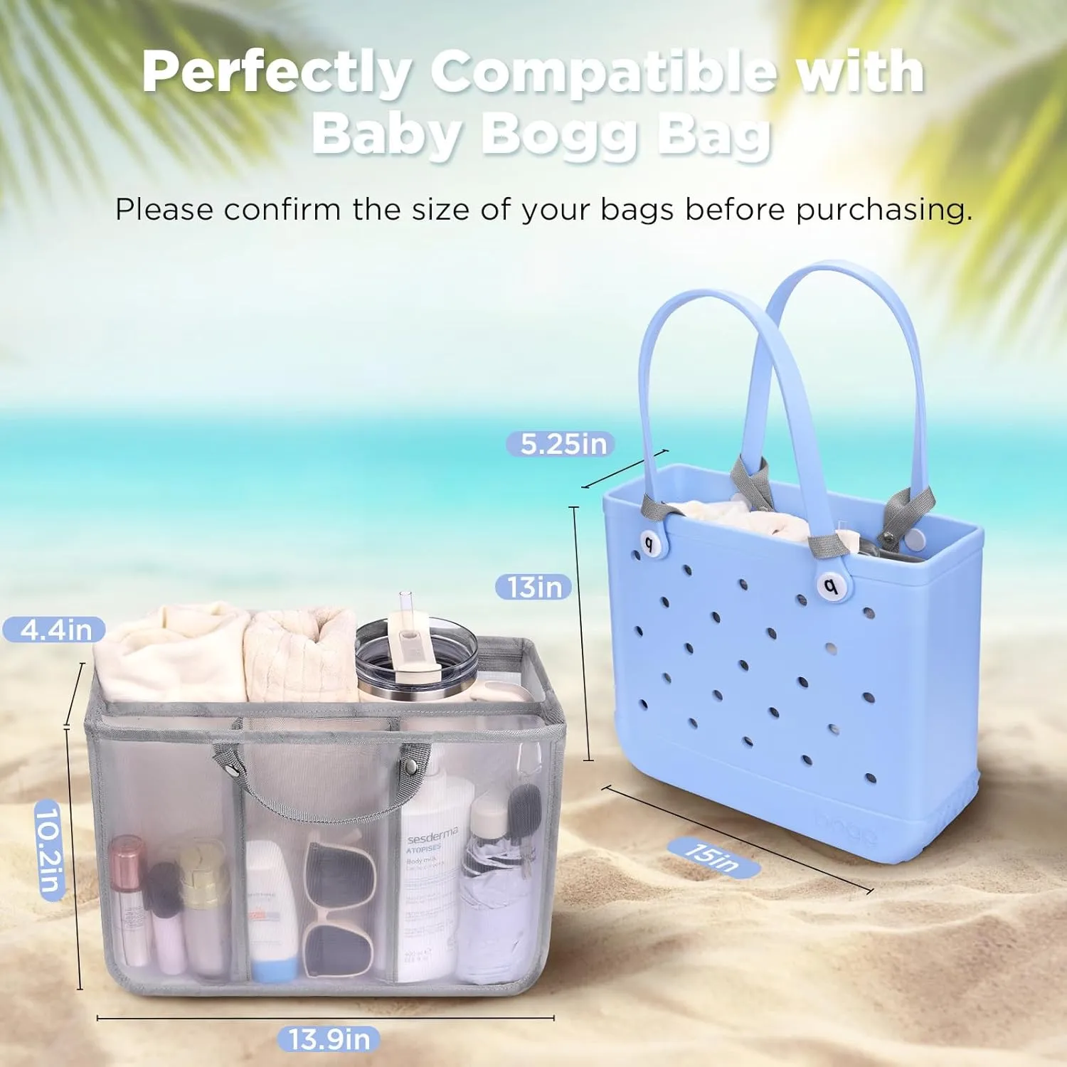 OUTXE Beach Bag Organizer Compatible with Baby Bogg Bag Accessories Inserts, Lightweight Mesh Insert Divider Pouch for Small Bogg Bags, Beach Tote Bags Insert for Organizing