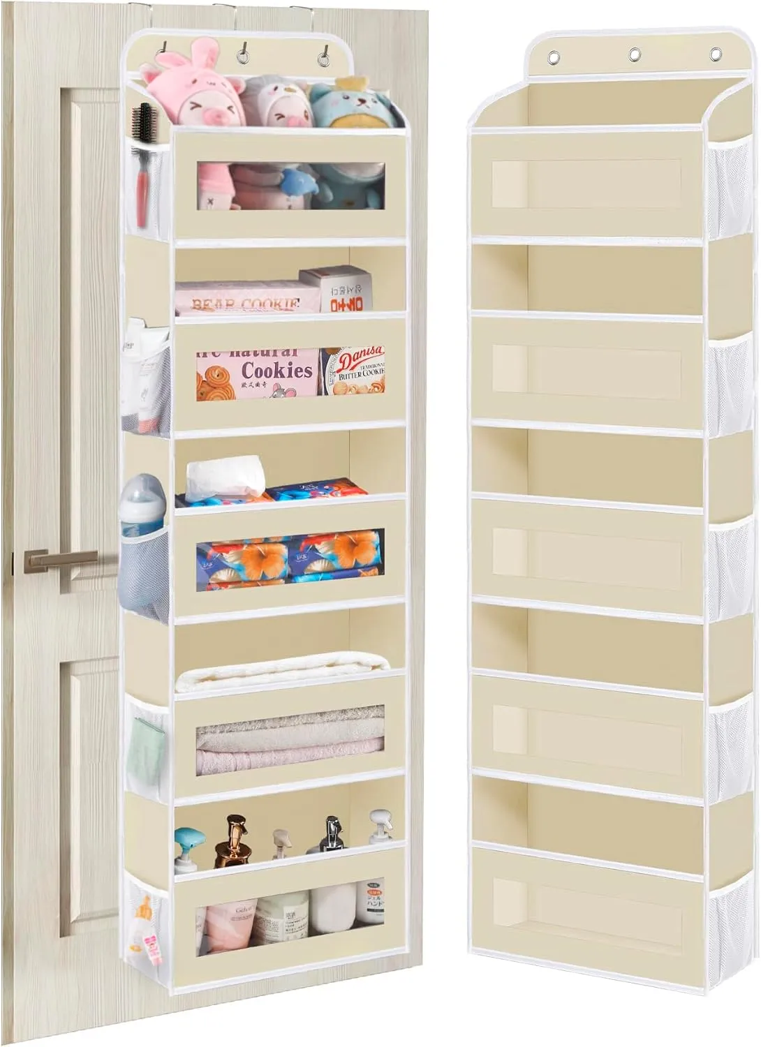 Over The Door Organizer, 5 Shelves Closet Door Hanging Organizer with 10 Mesh Pockets, Stuffed Animal Storage for Nursery, Baby Essentials, Dorm Room Essentials for Girls