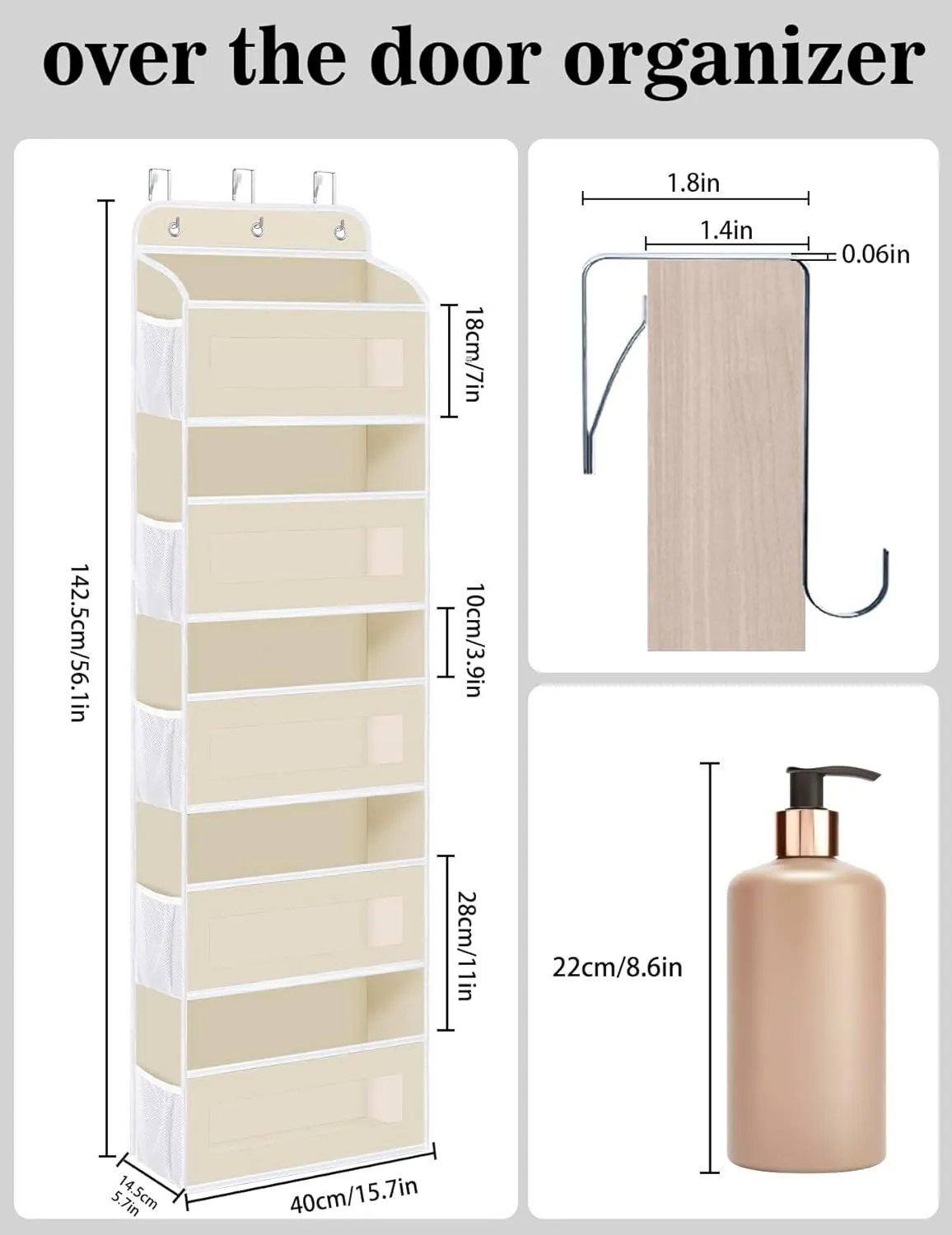 Over The Door Organizer, 5 Shelves Closet Door Hanging Organizer with 10 Mesh Pockets, Stuffed Animal Storage for Nursery, Baby Essentials, Dorm Room Essentials for Girls