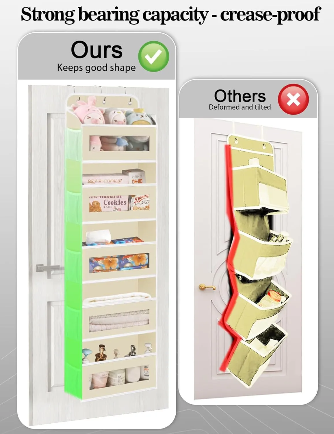 Over The Door Organizer, 5 Shelves Closet Door Hanging Organizer with 10 Mesh Pockets, Stuffed Animal Storage for Nursery, Baby Essentials, Dorm Room Essentials for Girls