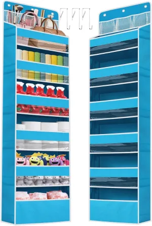 Over the Door Pantry Organizer, Closet Door Hanging Organizers and Storage with 6 Deep Pockets 55lb Weight Capacity Behind Door Storage Organizer for Kids Toy Diapers Nursery Essentials Blue