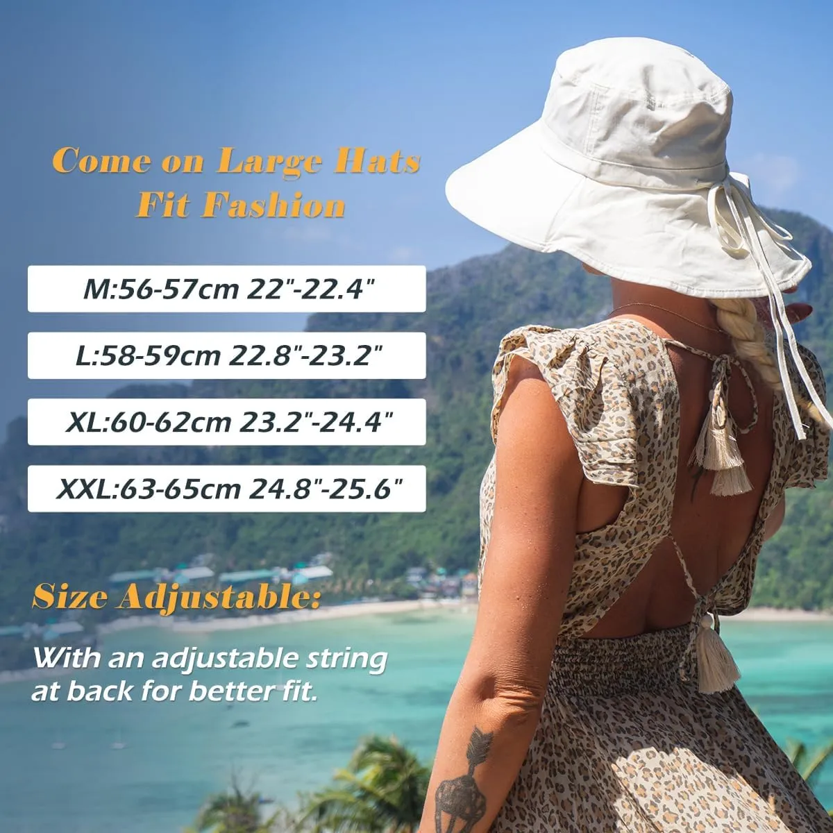 Oversize XL/XXL Women Cotton Sun Hat UPF 50  Sunhat with Neck Flap Gardening Sun Protection Outdoor Hiking Fishing