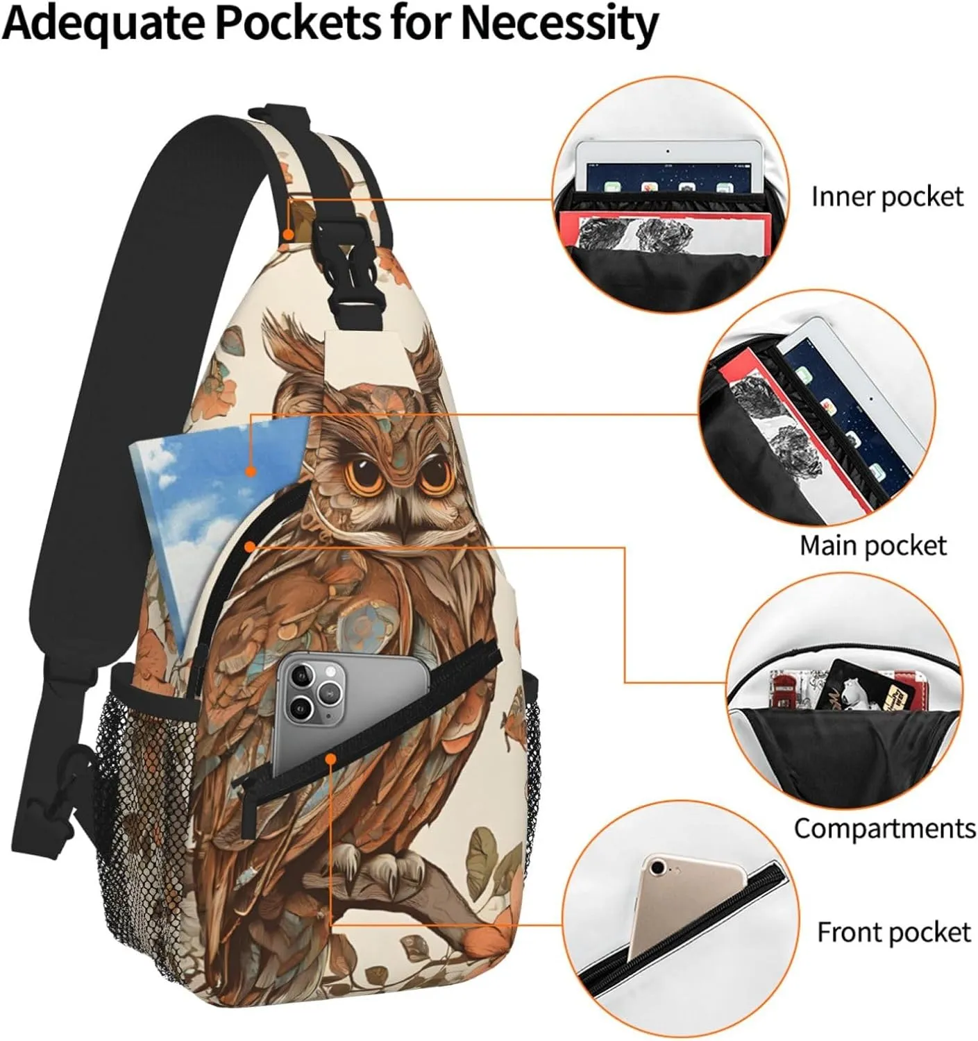 Owl Beliefs Print Cross Chest Bag Diagonally - High-Capacity For Short Trips, Work, And Daily Use