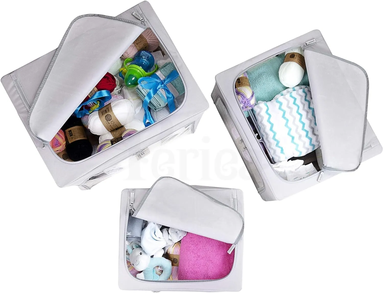 Oxford Cloth Steel Frame Storage Boxes - Under-Bed or in Closet - Pack of 2 Small Organizers (Denim Effect - Grey)