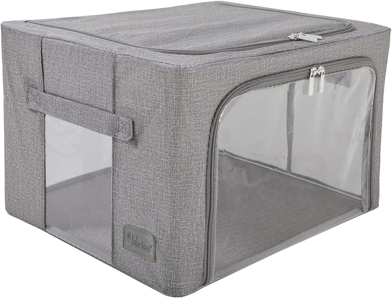 Oxford Cloth Steel Frame Storage Boxes - Under-Bed or in Closet - Pack of 2 Small Organizers (Denim Effect - Grey)