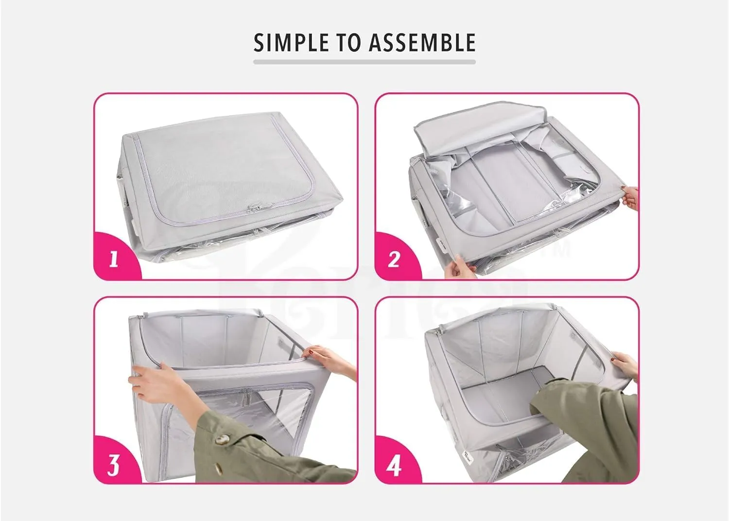 Oxford Cloth Steel Frame Storage Boxes - Under-Bed or in Closet - Pack of 2 Small Organizers (Denim Effect - Grey)