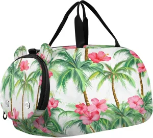 Palm Trees Kids Overnight Sports Duffel Bags with Shoe Compartment & Wet Pocket Travel Sport Gym Bag for Girls Boys