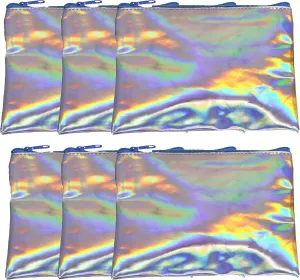Palmhomee Holographic Laser Shiny Non-transparent PVC Makeup Handbag Organizer Pouch for Travel Toiletry Portable Waterproof Cosmetic Bag (Pack of 6)