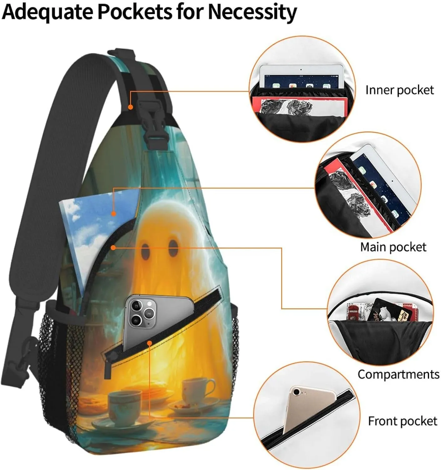 Pancake Scary Sling Bag For Men Crossbody Backpack,Women Shoulder Bag For Travel Sport