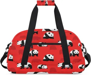 Panda Shadow Gym Duffel Bag for Men Women Red Background Sports Tote Bag with Adjustable Shoulder Strap for Dance Gymnastics Traveling Outdoor Camping Overnight Stay