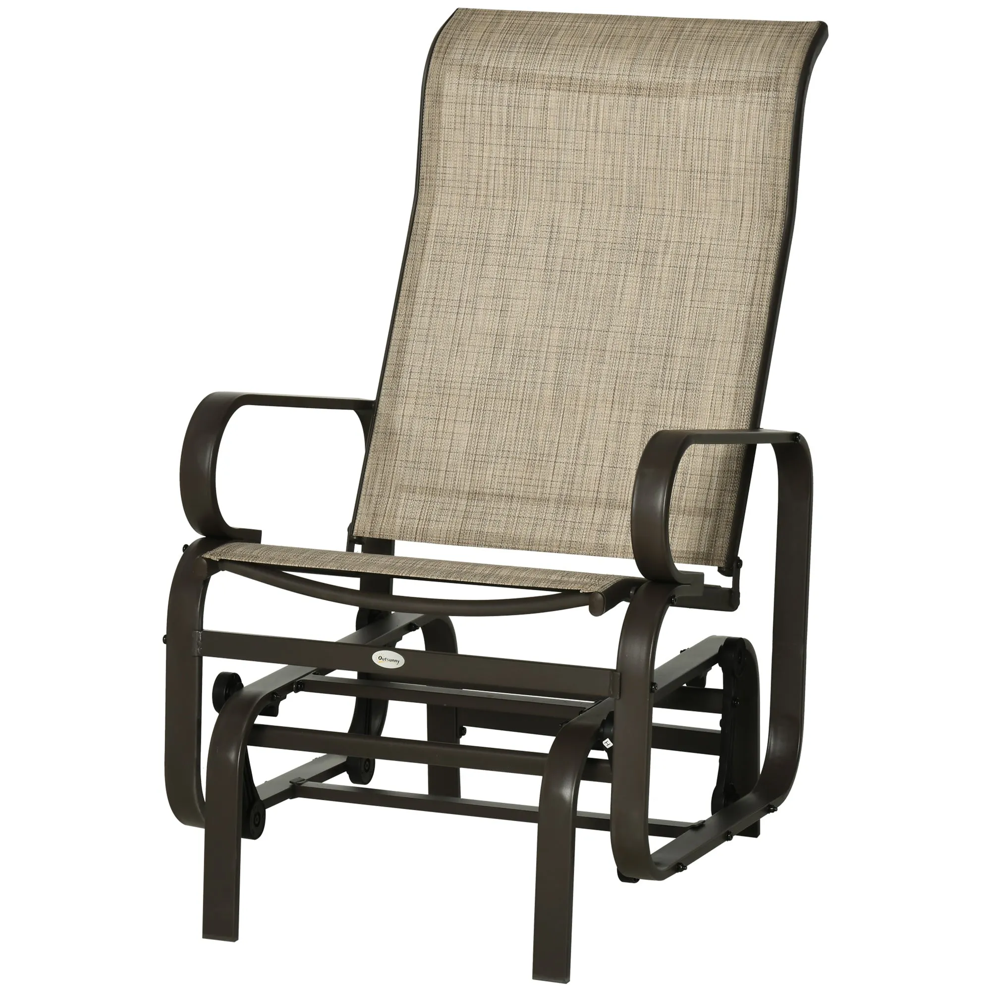 Patio Glider with Breathable Mesh Fabric, Outdoor Glider Chair, Garden Rocking Gliding Seat for Patio, Yard, Porch, Brown Flaxen