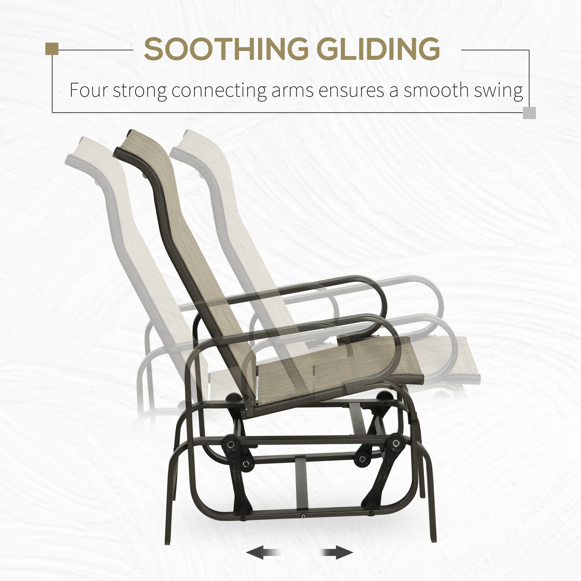 Patio Glider with Breathable Mesh Fabric, Outdoor Glider Chair, Garden Rocking Gliding Seat for Patio, Yard, Porch, Brown Flaxen
